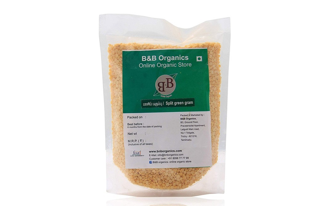 B&B Organics Split Green Gram    Pack  1 kilogram